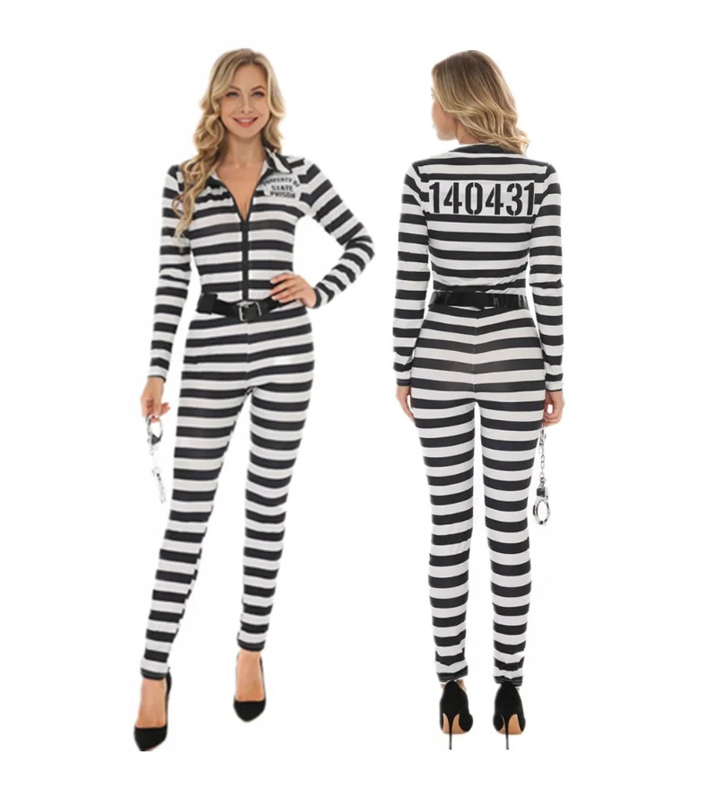 Party Games Couple - Adult Black White Stripe Prisoner Costume